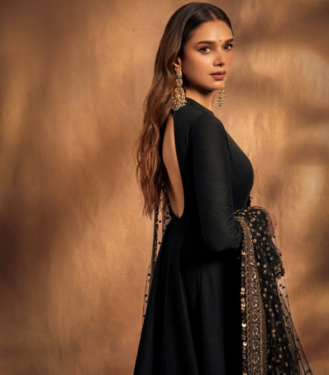 Aditi Black Rayon Cotton Zari Sequin Embroidery Gown with Pant & Dupatta