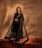 Aditi Black Rayon Cotton Zari Sequin Embroidery Gown with Pant & Dupatta