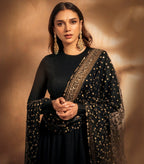 Aditi Black Rayon Cotton Zari Sequin Embroidery Gown with Pant & Dupatta