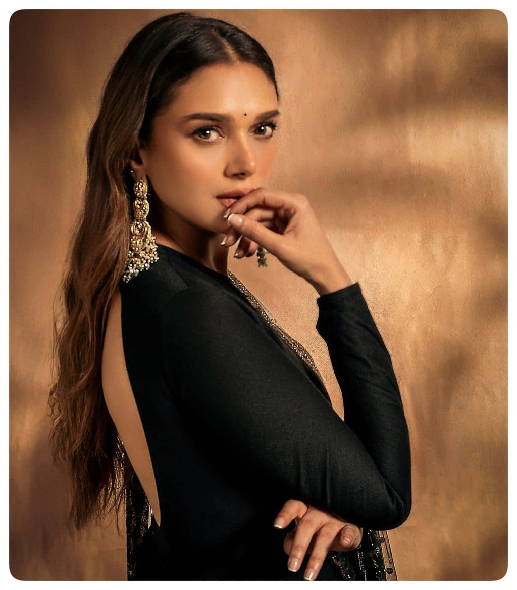 Aditi Black Rayon Cotton Zari Sequin Embroidery Gown with Pant & Dupatta