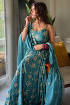 Vyanika Crunchy Silk Gown Set with Embroidery & Sequin Work