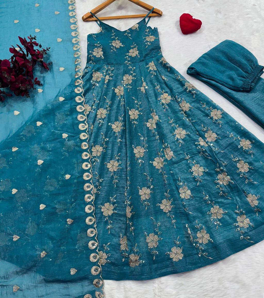 Vyanika Crunchy Silk Gown Set with Embroidery & Sequin Work
