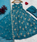 Vyanika Crunchy Silk Gown Set with Embroidery & Sequin Work