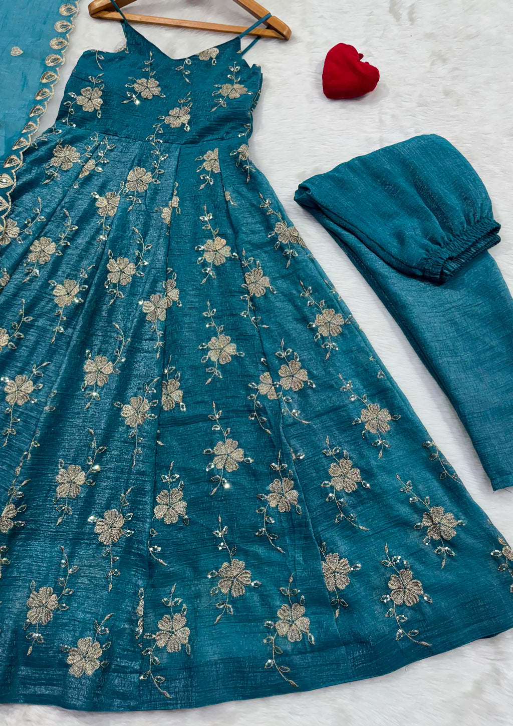 Vyanika Crunchy Silk Gown Set with Embroidery & Sequin Work