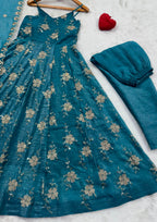 Vyanika Crunchy Silk Gown Set with Embroidery & Sequin Work