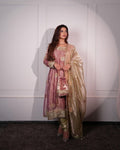 Premium Peach Sequins & Embroidered Work Gown with Pant & Cutwork Dupatta