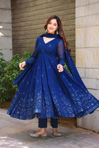 Kaira Georgette Gown with Latkan Dori & Lace Sleeves with Pant & Dupatta