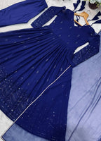 Kaira Georgette Gown with Latkan Dori & Lace Sleeves with Pant & Dupatta