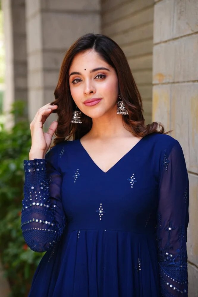 Kaira Georgette Gown with Latkan Dori & Lace Sleeves with Pant & Dupatta
