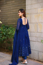 Kaira Georgette Gown with Latkan Dori & Lace Sleeves with Pant & Dupatta