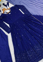 Kaira Georgette Gown with Latkan Dori & Lace Sleeves with Pant & Dupatta