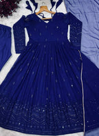 Kaira Georgette Gown with Latkan Dori & Lace Sleeves with Pant & Dupatta