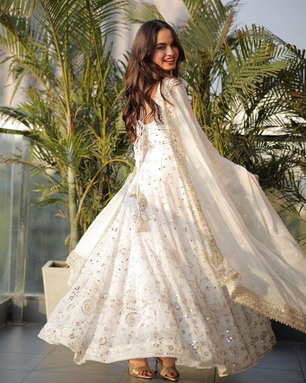 Samaira Georgette Sequins Embroidered Gown with Cotton Pant & Dupatta for Wedding