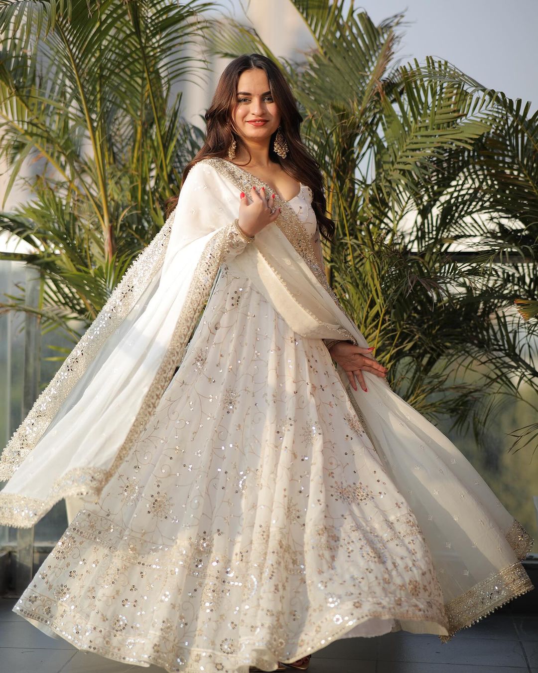 Samaira Georgette Sequins Embroidered Gown with Cotton Pant & Dupatta for Wedding