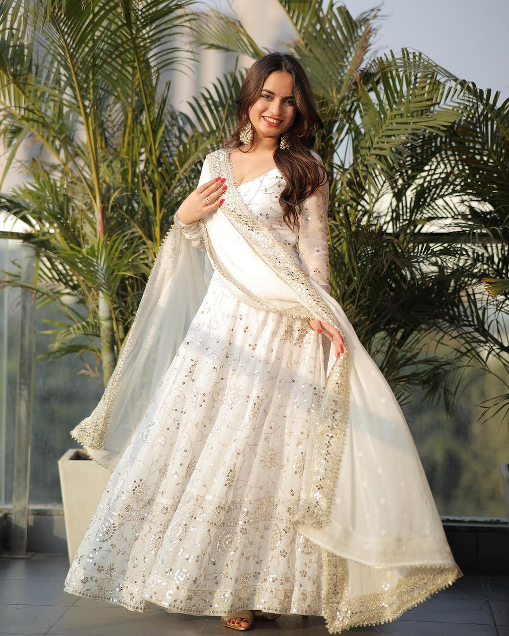 Samaira Georgette Sequins Embroidered Gown with Cotton Pant & Dupatta for Wedding