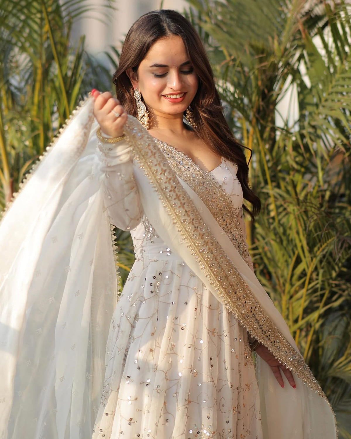 Samaira Georgette Sequins Embroidered Gown with Cotton Pant & Dupatta for Wedding