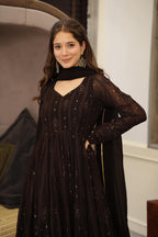 Aanya Georgette Embroidered Kali Cut Kurta with Cotton Pant & Dupatta