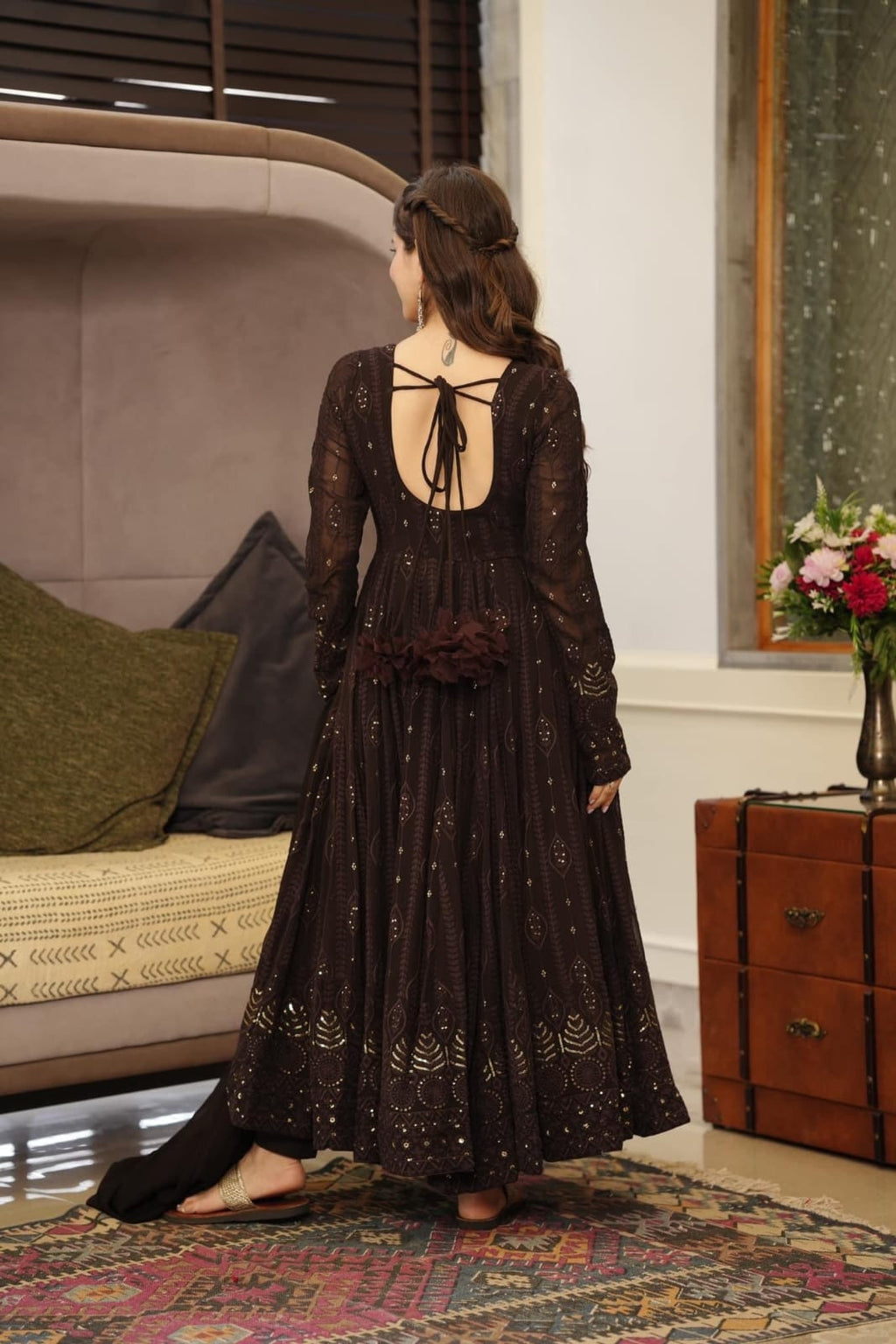 Aanya Georgette Embroidered Kali Cut Kurta with Cotton Pant & Dupatta