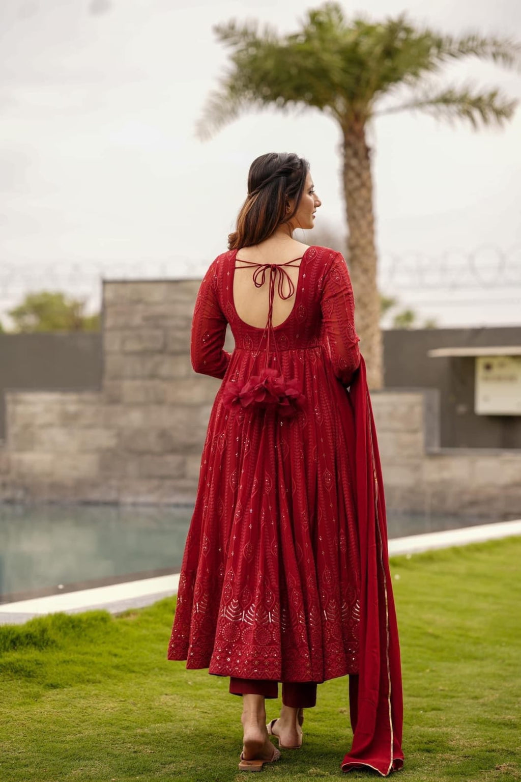 Aanya Georgette Embroidered Kali Cut Kurta with Cotton Pant & Dupatta