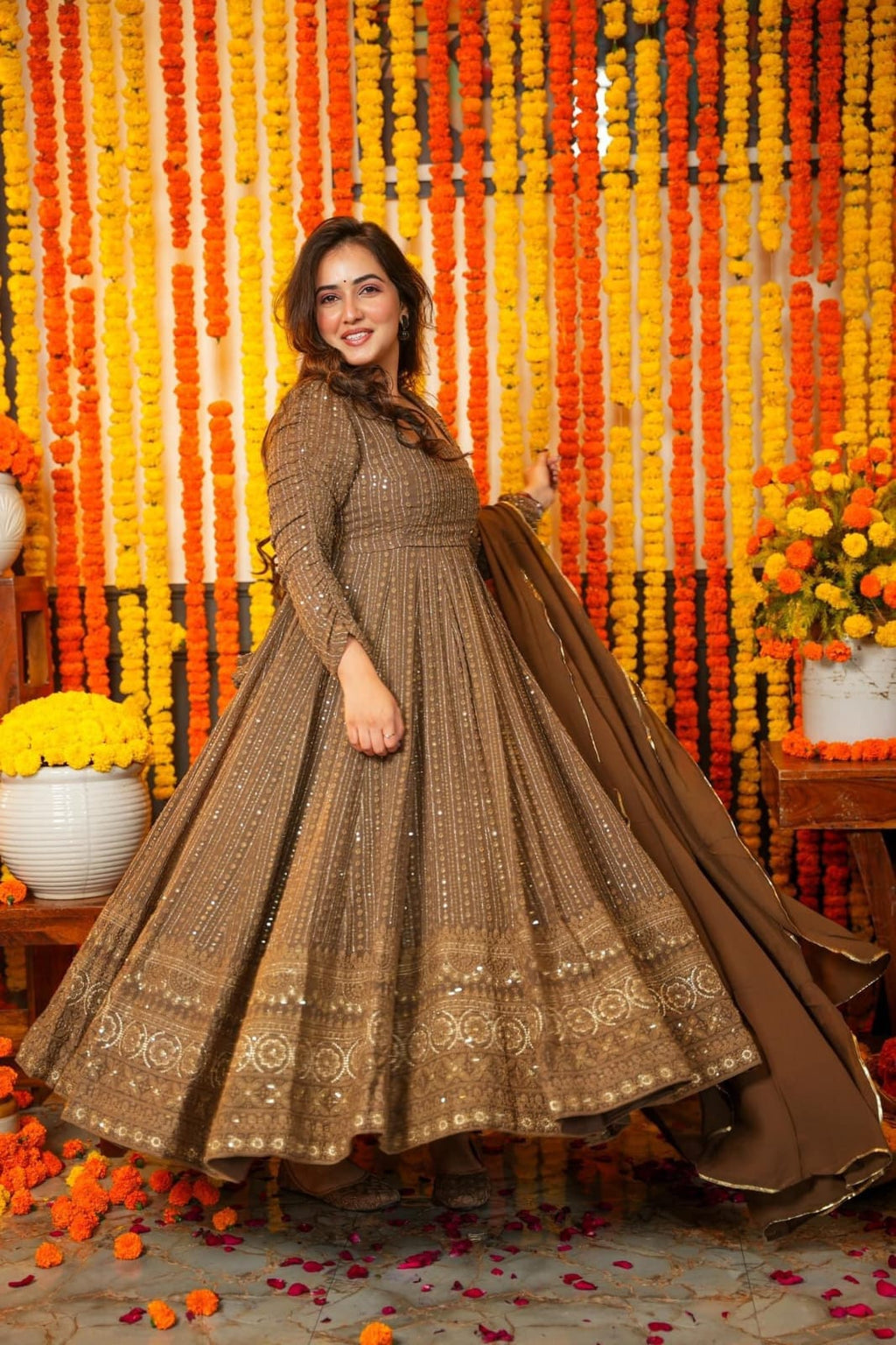 Meher Georgette Embroidered Kurta Set with Cotton Pant & Dupatta