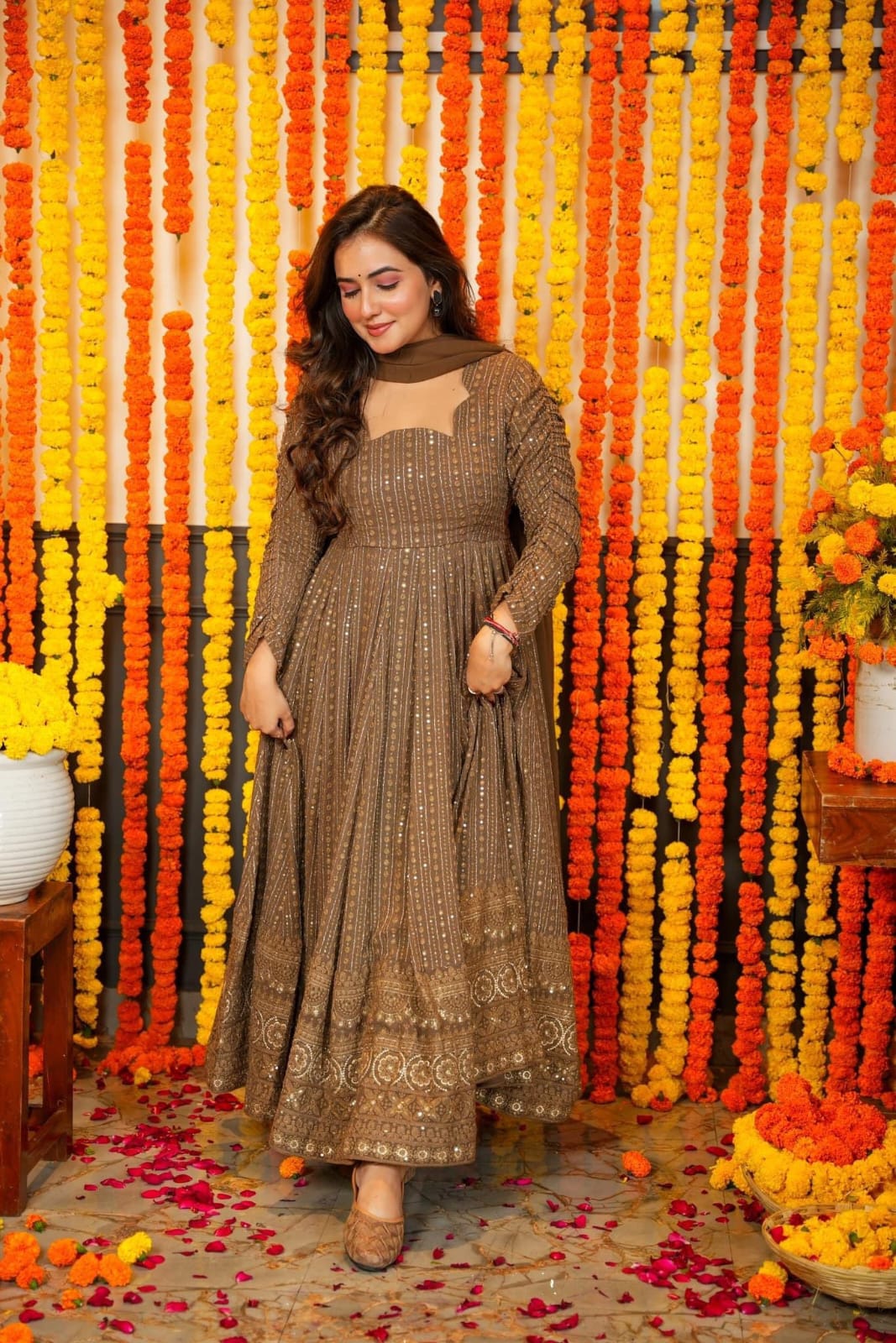 Meher Georgette Embroidered Kurta Set with Cotton Pant & Dupatta
