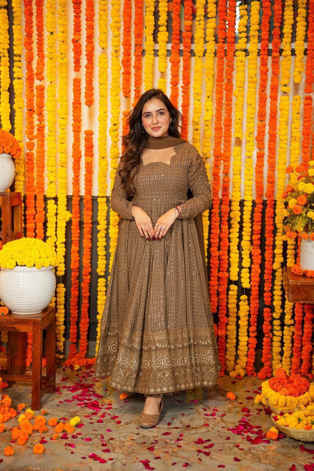 Meher Georgette Embroidered Kurta Set with Cotton Pant & Dupatta