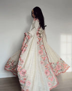 Designer Vichitra Silk Sequins Embroidered Gown with Pant & Cutwork Dupatta