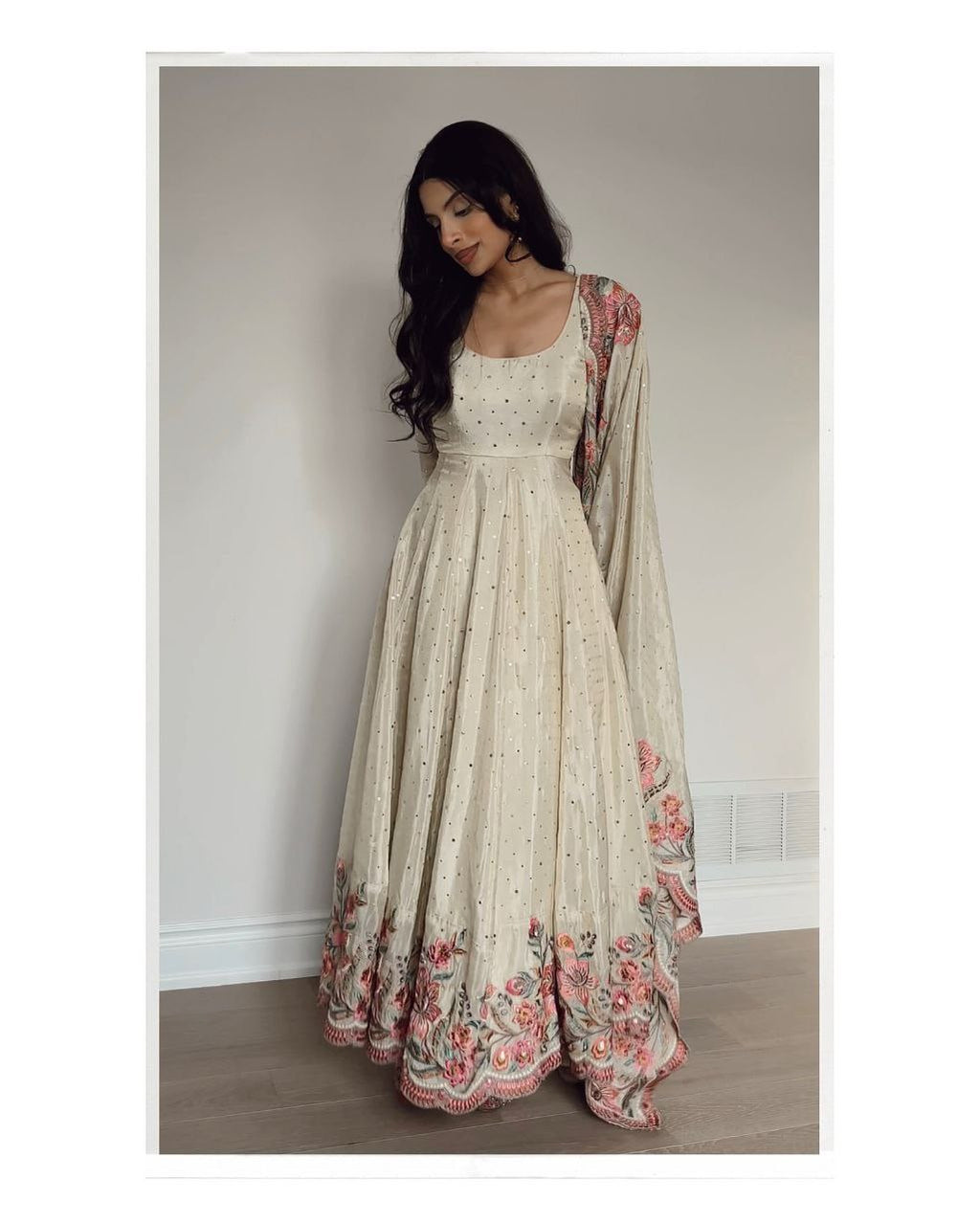 Designer Vichitra Silk Sequins Embroidered Gown with Pant & Cutwork Dupatta