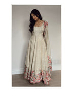 Designer Vichitra Silk Sequins Embroidered Gown with Pant & Cutwork Dupatta