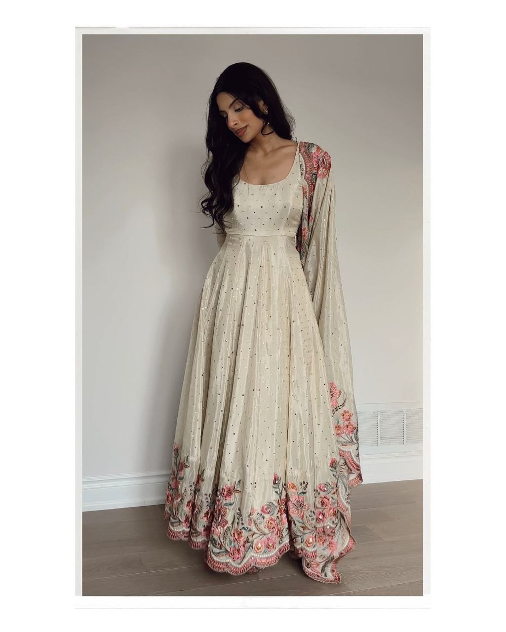 Designer Vichitra Silk Sequins Embroidered Gown with Pant & Cutwork Dupatta