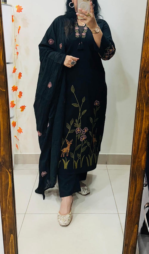 Aarna Heavy Pure Cotton Embroidered Kurti with Pant & Dupatta