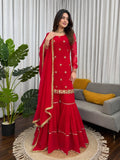 Beautiful Red Georgette Thread & Sequins Work Sharara Set