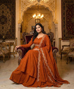 Premium Vichitra Silk Anarkali Set with Sequins & Zari Embroidery