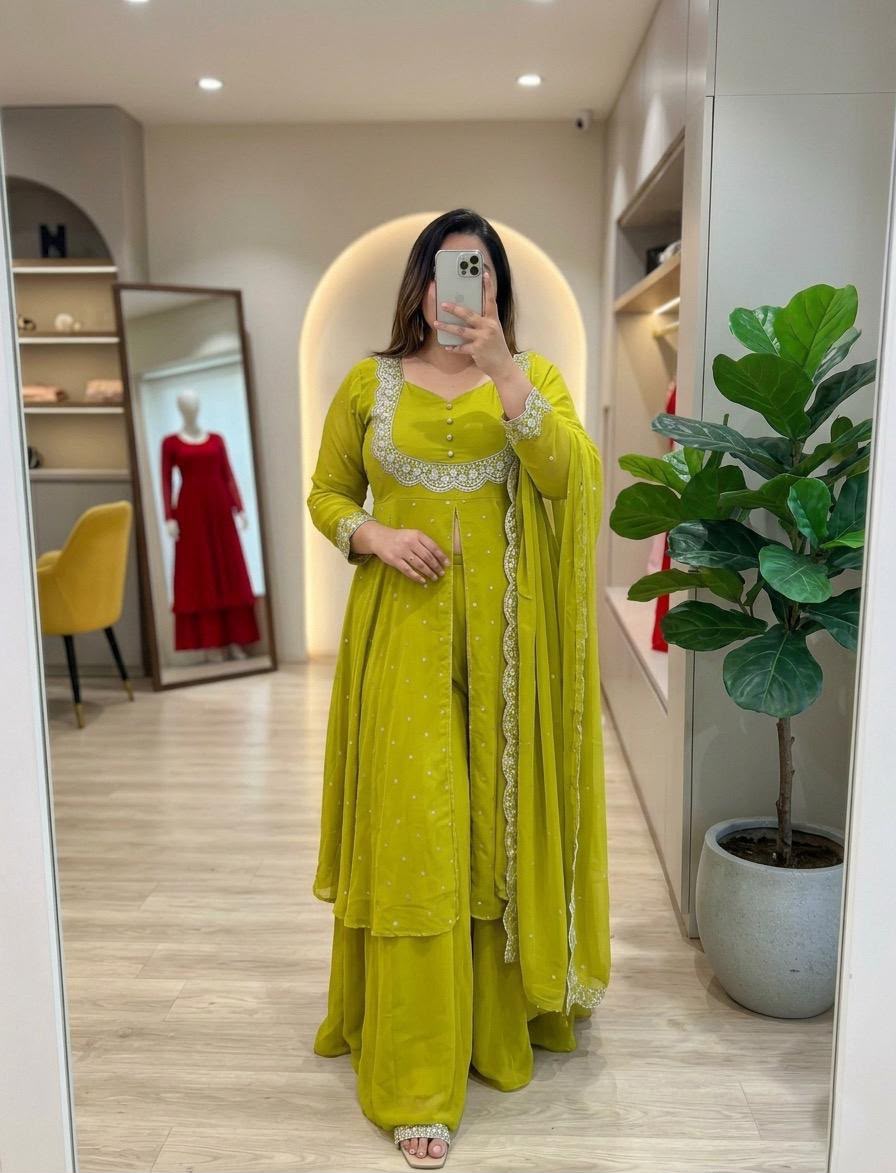 Premium Vichitra Silk Anarkali Set with Sequins & Zari Embroidery
