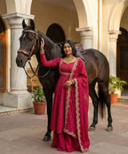 Premium Vichitra Silk Anarkali Set with Sequins & Zari Embroidery