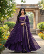 Premium Vichitra Silk Anarkali Set with Sequins & Zari Embroidery