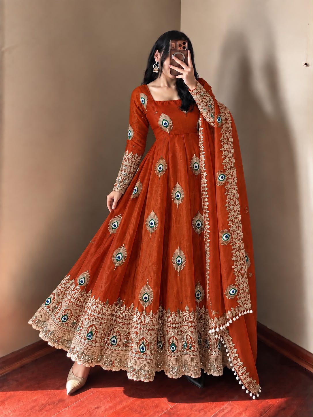 Virellia Designer Fendy Silk Heavy Sequin Embroidered Gown with Matching Dupatta