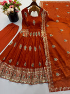 Virellia Designer Fendy Silk Heavy Sequin Embroidered Gown with Matching Dupatta