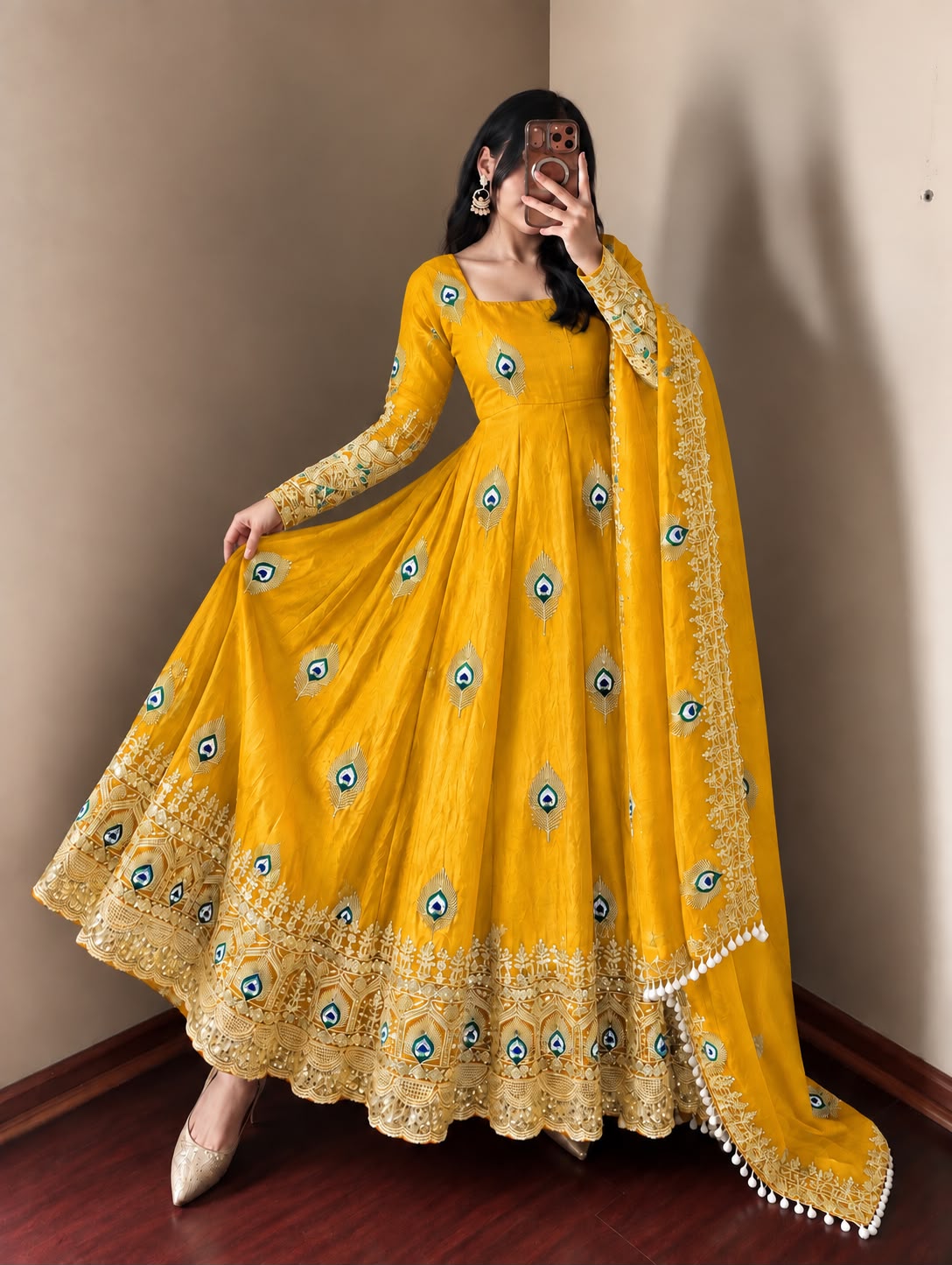 Virellia Designer Fendy Silk Heavy Sequin Embroidered Gown with Matching Dupatta