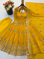 Virellia Designer Fendy Silk Heavy Sequin Embroidered Gown with Matching Dupatta