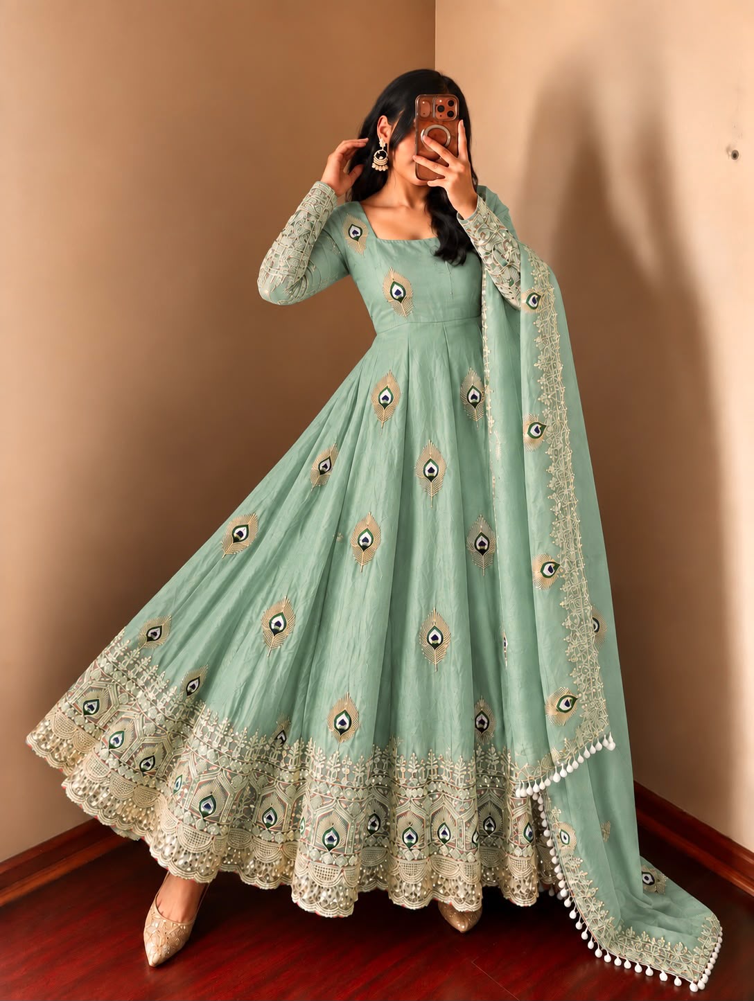 Virellia Designer Fendy Silk Heavy Sequin Embroidered Gown with Matching Dupatta