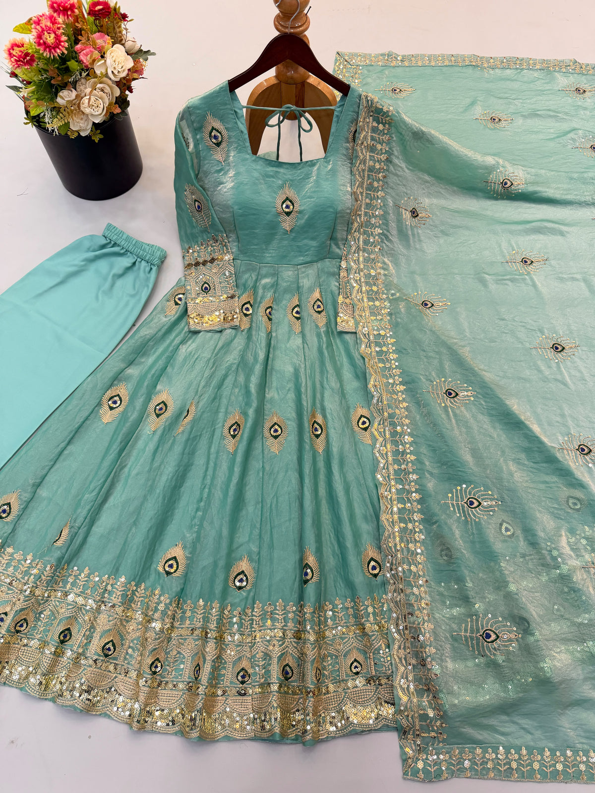Virellia Designer Fendy Silk Heavy Sequin Embroidered Gown with Matching Dupatta