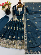 Virellia Designer Fendy Silk Heavy Sequin Embroidered Gown with Matching Dupatta