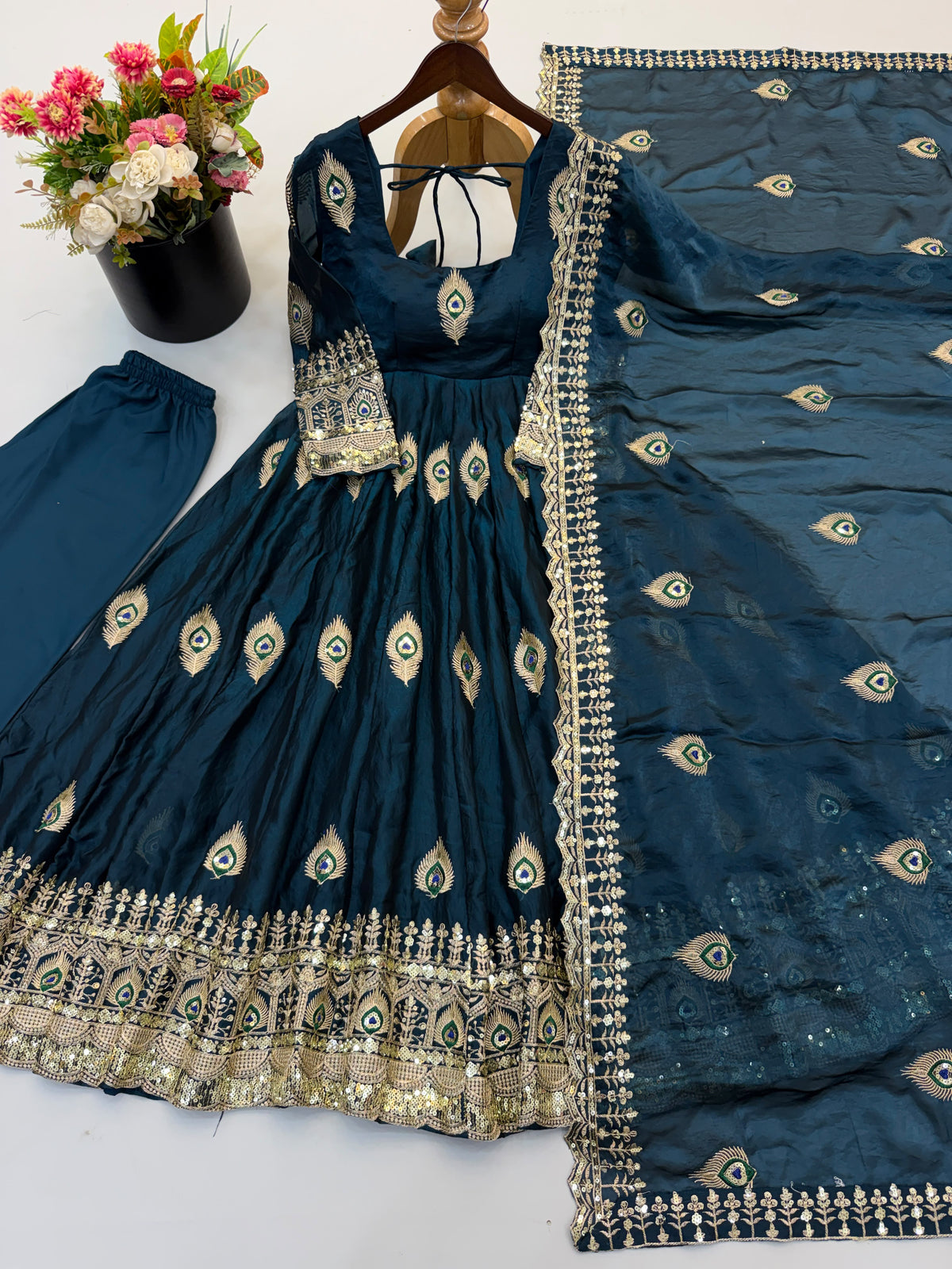 Virellia Designer Fendy Silk Heavy Sequin Embroidered Gown with Matching Dupatta