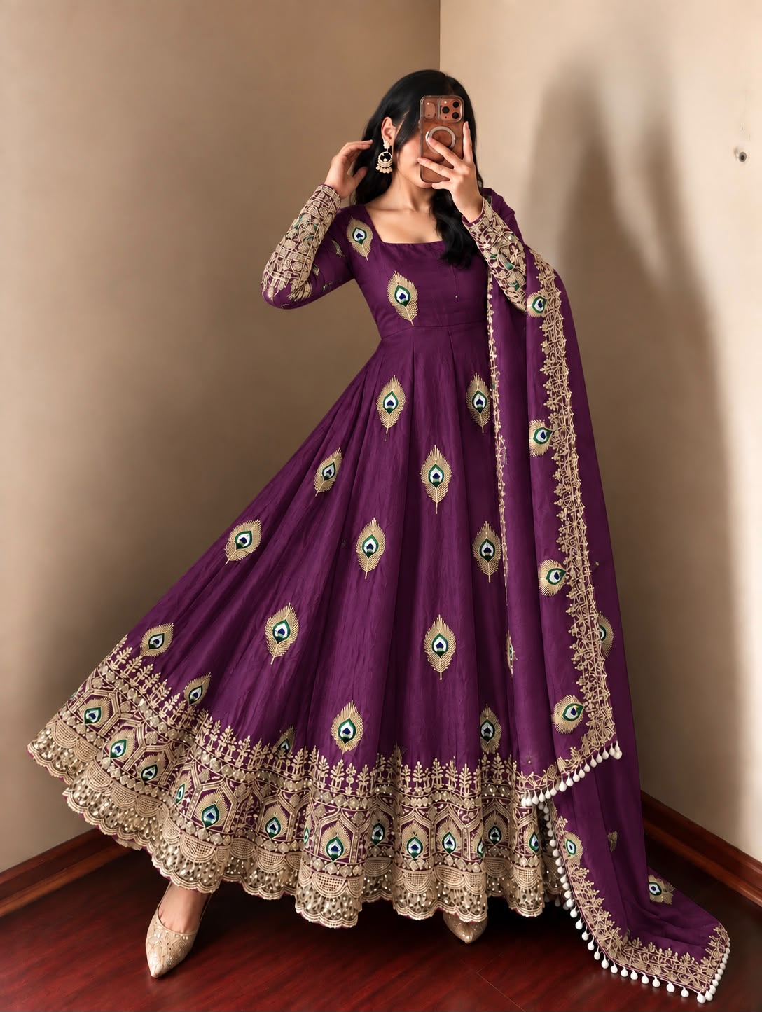 Virellia Designer Fendy Silk Heavy Sequin Embroidered Gown with Matching Dupatta