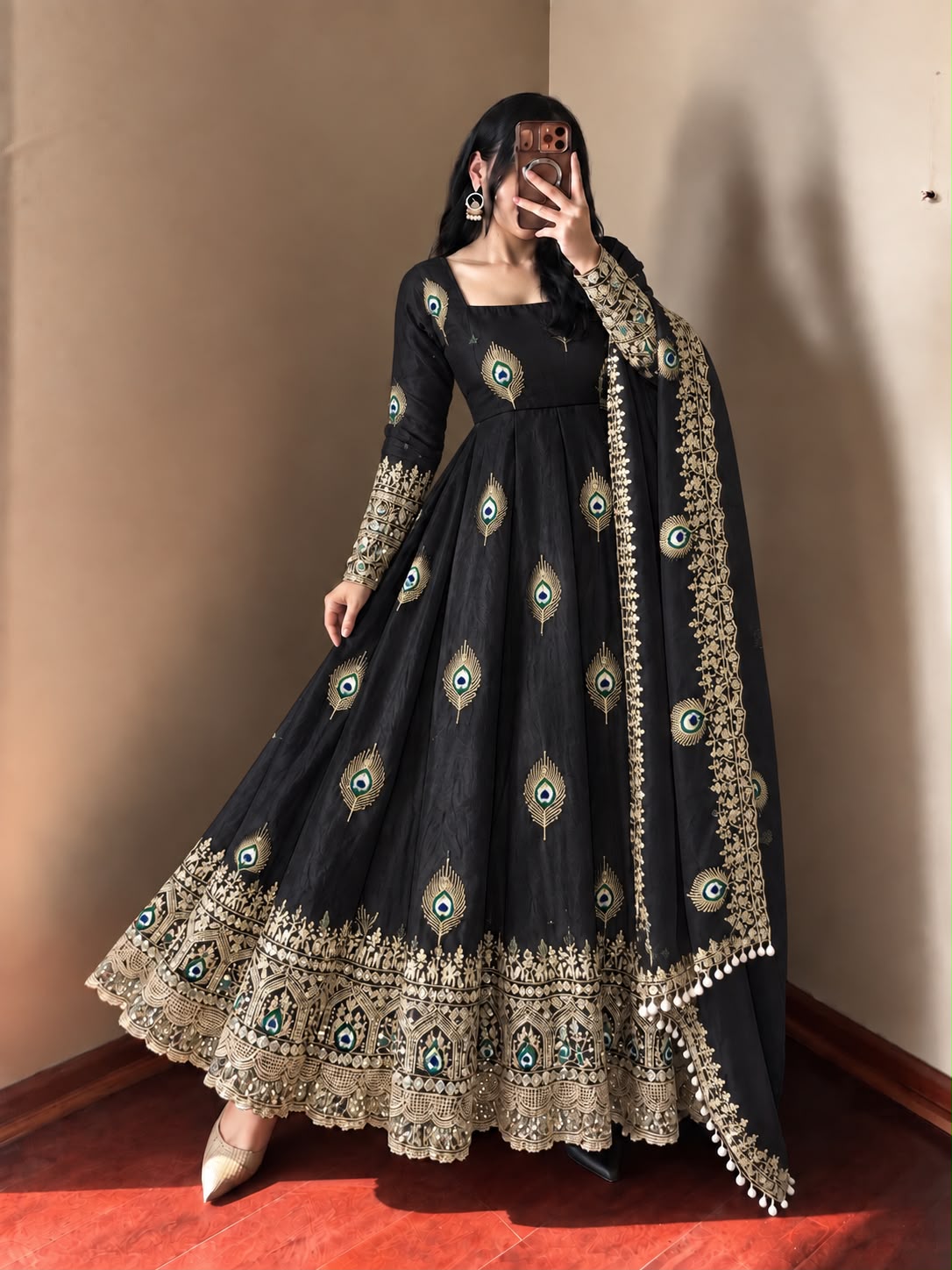 Virellia Designer Fendy Silk Heavy Sequin Embroidered Gown with Matching Dupatta