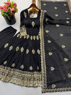Virellia Designer Fendy Silk Heavy Sequin Embroidered Gown with Matching Dupatta