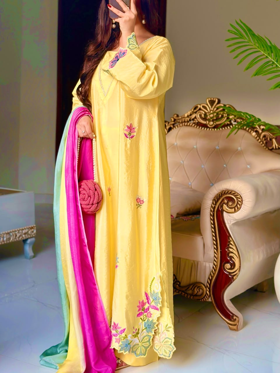 Aarvanya Pure Silk Embroidered Set with Multi-Needle Sequin Work Kurta Palazzo Set