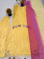Aarvanya Pure Silk Embroidered Set with Multi-Needle Sequin Work Kurta Palazzo Set