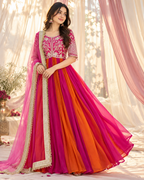 Vionna Luxury Moss Silk Anarkali Suit with Intricate Beadwork, Full Flared Gown, Net Dupatta & Pant